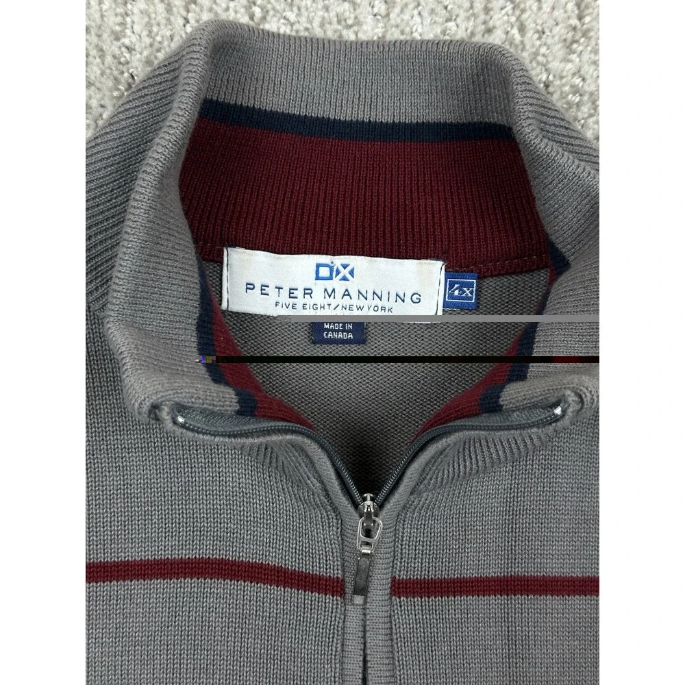 Peter Manning Sweater Mens 4X Gray Stripped 1/4 Zip Mock Neck Pullover Cotton